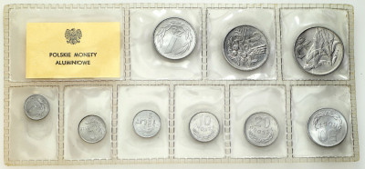 PRL. Polskie obiegowe monety aluminiowe – zestaw 9 sztuk – MENNICZE