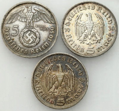 Niemcy. 5 marek 1936-1939, Hindenburg, SREBRO – 3 szt