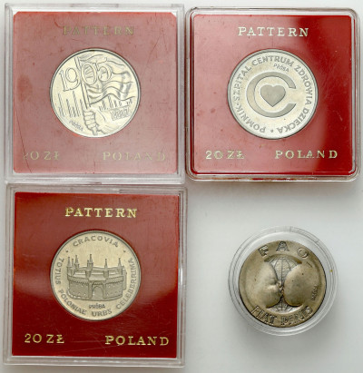 Próba miedzionikiel 10-20 złotych 1971-1981, 4 sztuki