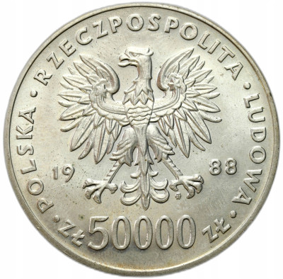 PRL. 50.000 złotych 1988 Józef Piłsudski – SREBRO