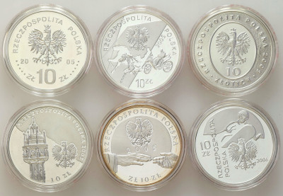 III RP 10 złotych 2005-2006 RÓŻNE zestaw 6 sztuk – SREBRO