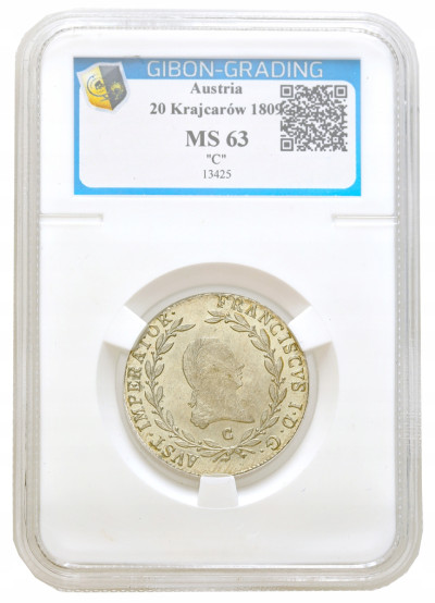 Austria. Franciszek II (1792–1835). 20 krajcarów 1809 C, Praga GIBOB MS63