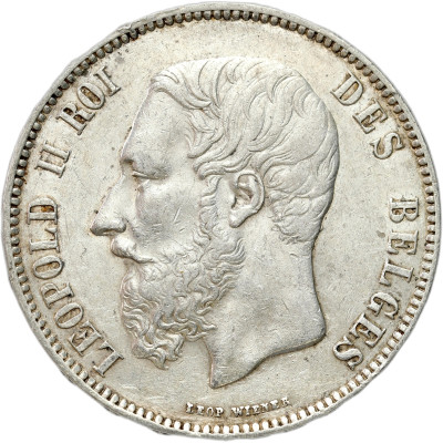 Belgia. Leopold II. 5 franków 1873, Bruksela – SREBRO