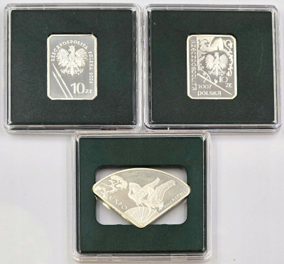 III RP 10 złotych 2005 - 2007 RÓŻNE zestaw 3 sztuk – SREBRO