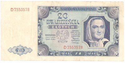 20 złotych 1948 seria D – RZADKOŚĆ R5