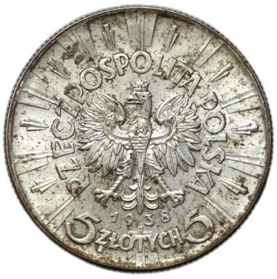 II RP. 5 złotych 1938 Piłsudski - RZADSZY ROCZNIK
