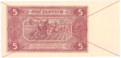 WZÓR / SPECIMEN 5 złotych 1948 seria AL - RZADKOŚĆ R5