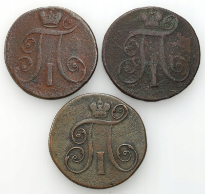 Rosja, Paweł I. 2 kopiejki 1798 EM, Jekaterinburg i AM, Anninsk 3 sztuki