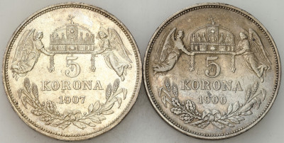 Węgry. Franciszek Józef I. 5 koron 1900 i 1907, SREBRO – 2 szt