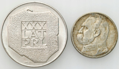 II RP, PRL. 2 złote 1934 Piłsudski i 200 złotych 1974 Mapka, SREBRO – 2 szt