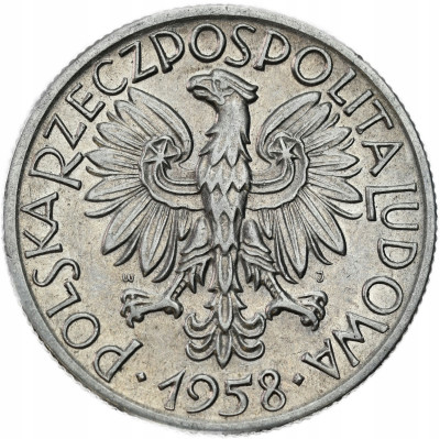 PRL. 5 złotych 1958 Rybak, wąska cyfra 8 – RZADSZE
