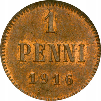 Rosja / Finlandia. Mikołaj II. 1 penni 1916, Helsinki NGC MS63 RB
