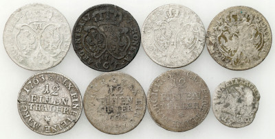 Niemcy/Śląsk. 3 greszele, 1/12 talara, Szóstak, zestaw 8 monet