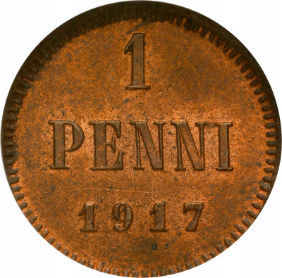 Rosja / Finlandia. Mikołaj II. 1 penni 1917, Helsinki NGC MS63 RB