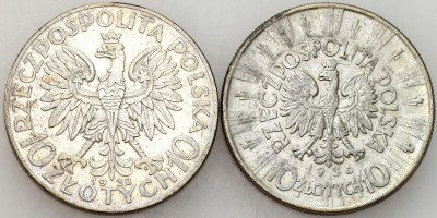 10 złotych 1932 i 1936 Głowa Kobiety, Piłsudski, SREBRO – 2 szt