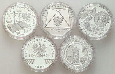 III RP 10 złotych 2006-2007 RÓŻNE zestaw 5 sztuk – SREBRO