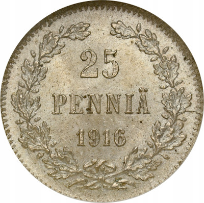 Rosja / Finlandia. Mikołaj II. 25 pennia 1916 S, Helsinki NGC MS66