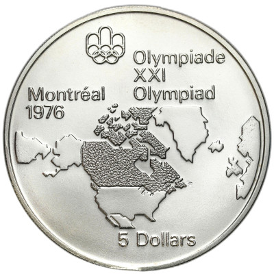 Kanada. 5 dolarów 1973, Mapa Ameryki Południowej - SREBRO