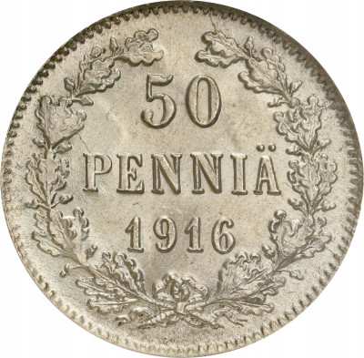 Rosja / Finlandia. Mikołaj II. 50 pennia 1916 S, Helsinki NGC MS66