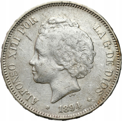 Hiszpania. 5 peset 1894 – SREBRO