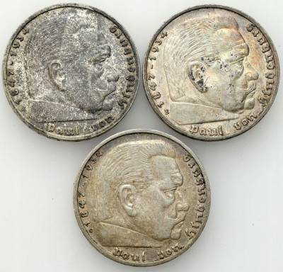 Niemcy. 5 marek 1936-1939, Hindenburg, SREBRO – 3 szt