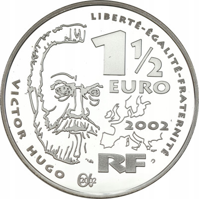 Francja. 1 1/2 euro 2002, 200 rocznica urodzin Victor Hugo Gavroche SREBRO