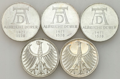 Niemcy - 5 marek 1967-1971 - zestaw 5 sztuk - SREBRO