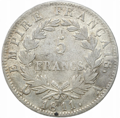 Francja, Napoleon Bonaparte (1804–1815). 5 franków 1811 A, Paryż – SREBRO
