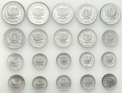 PRL. Zestaw 5 groszy do 1 złoty, zestaw 20 monet