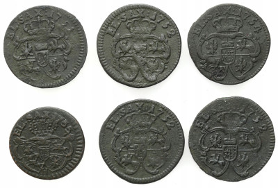 August III. Szeląg 1751 - 1755, zestaw 6 sztuk