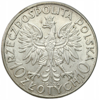 II RP. 10 złotych 1932, Głowa kobiety (bez znaku) – SREBRO