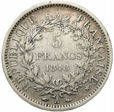 Francja. 5 franków 1848 A, Paryż – SREBRO