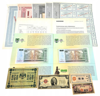 Zestaw banknotów i obligacji – świat