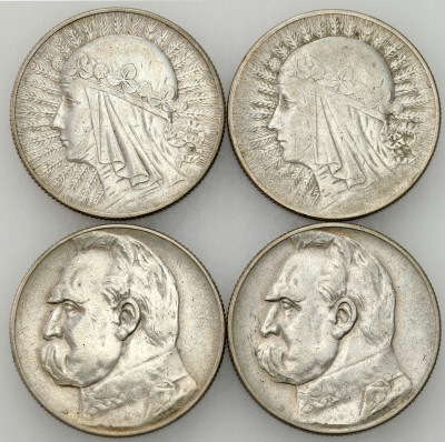 II RP. 5 złotych 1934-1936 głowa kobiety, zestaw 4 sztuk