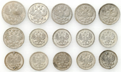Rosja. 10-20 kopiejek 1871-1914, SREBRO – 15 sztuk
