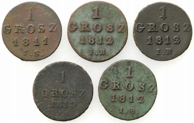 Księstwo Warszawskie. 1 grosz 1810-1812, Warszawa, 5 sztuk