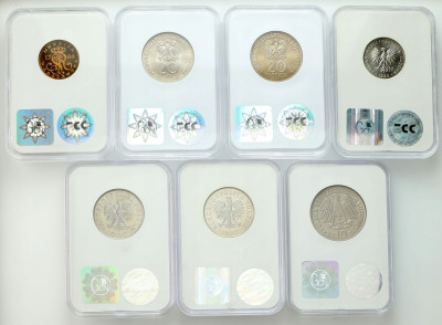 Polska. 20-100 złotych 1964-1990 i medal w slabach – 7 szt