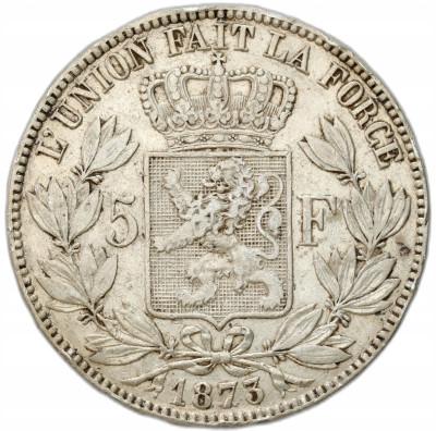 Belgia. Leopold II. 5 franków 1873, Bruksela – SREBRO