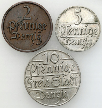 Wolne Miasto Gdańsk/Danzig. 2-10 fenigów 1923-1937 – 3 szt