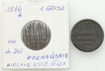 Polska pod zaborami. 1-3 grosze 1816 i 1826, zestaw 2 sztuk