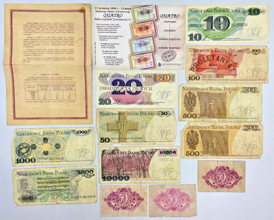 Banknoty, obligacja, zestaw 14 sztuk