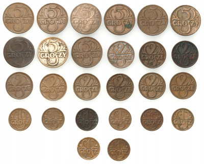 II RP. 1-5 groszy 1925-1939 – 25 sztuk