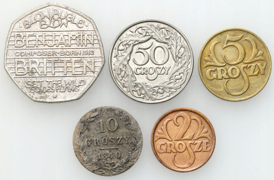 Polska, Europa. Zestaw monet 10 groszy 1840 + 5 groszy 1923