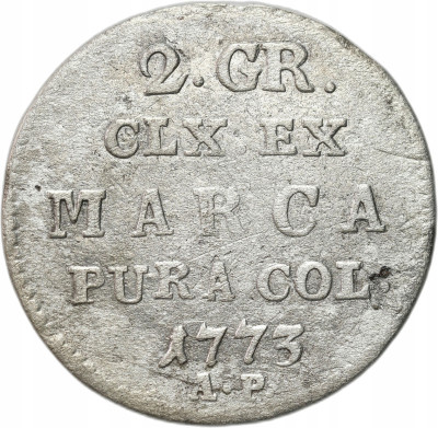S A Poniatowski. 2 grosze (półzłotek) 1773 AP, Warszawa – RZADSZY ROCZNIK