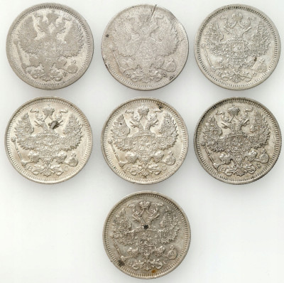 Rosja. 20 kopiejek 1879-1915, SREBRO – 7 szt