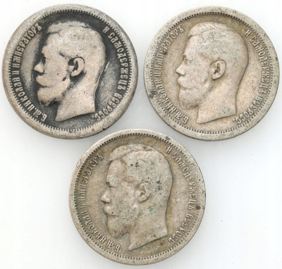 Rosja. 50 kopiejek 1897-1900, SREBRO – 3 szt