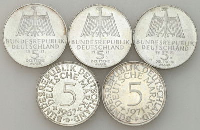 Niemcy - 5 marek 1967-1971 - zestaw 5 sztuk - SREBRO
