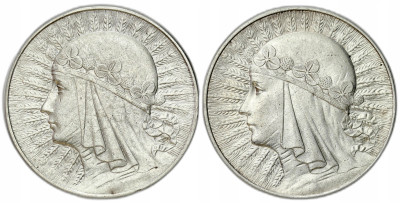 10 złotych 1932 głowa kobiety ze znakiem i bez - zestaw 2 sztuk – SREBRO