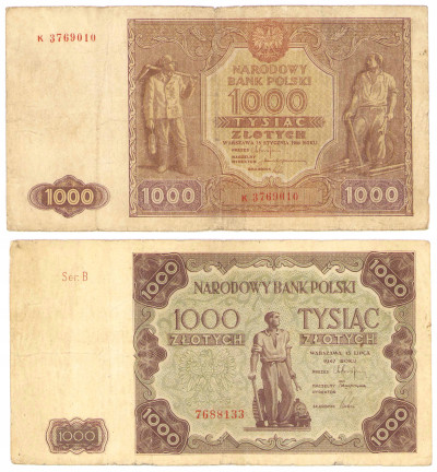 1.000 złotych 1946 i 1947, 2 sztuki