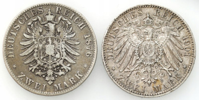 Niemcy, Saksonia, Prusy. 2 marki 1876 i 1901, SREBRO – 2 szt